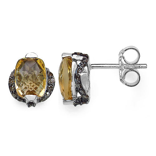 3.14 Carat Genuine Citrine & Black Diamond .925 Sterling Silver Earrings