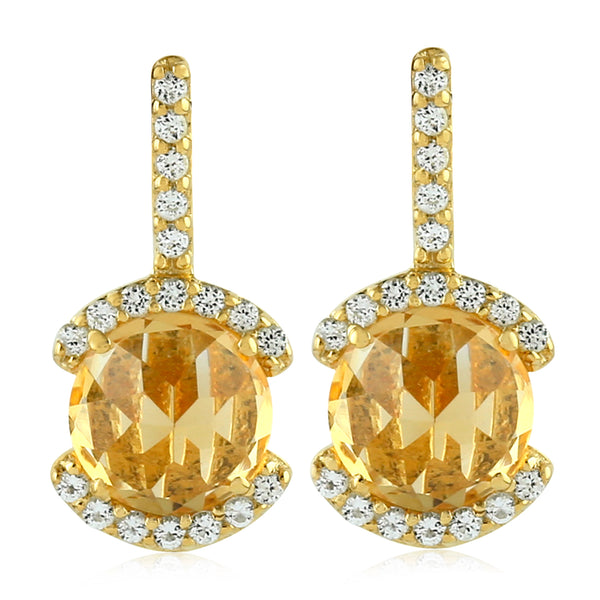 Classic Beauty White Topaz Citrine Stud Silver Earrings