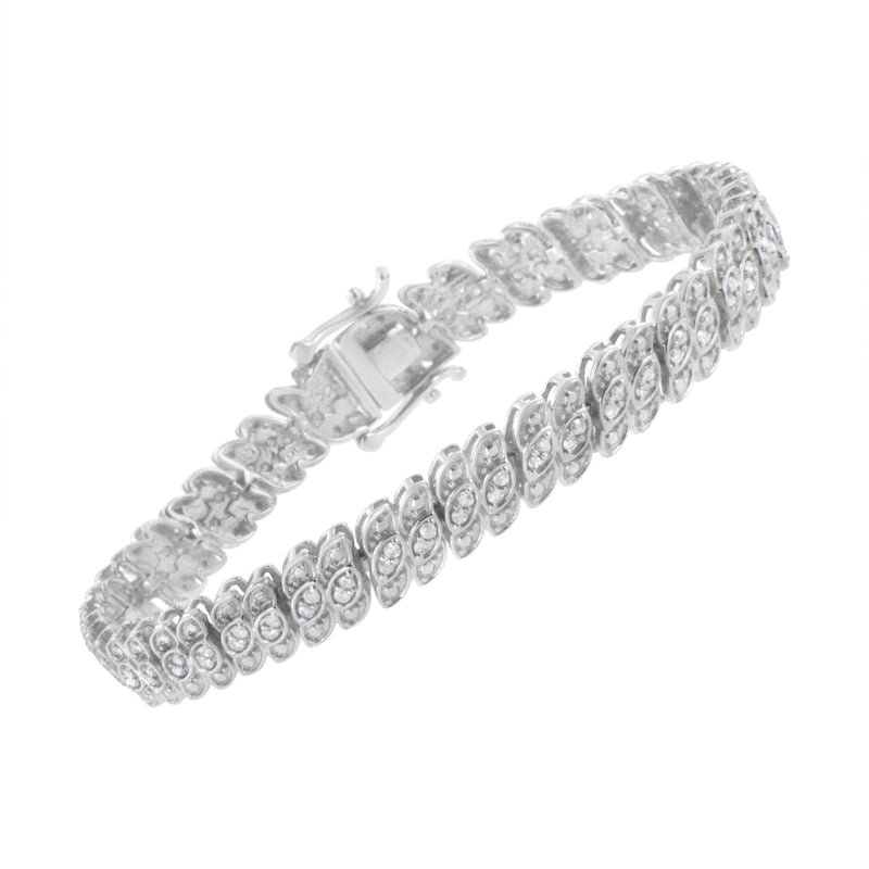 .925 Sterling Silver 1.0 cttw Prong-Set Round-cut Diamond Leaf and Pear Shaped Link Tennis Bracelet (I-J Color, I2-I3 Clarity) - 7.25"