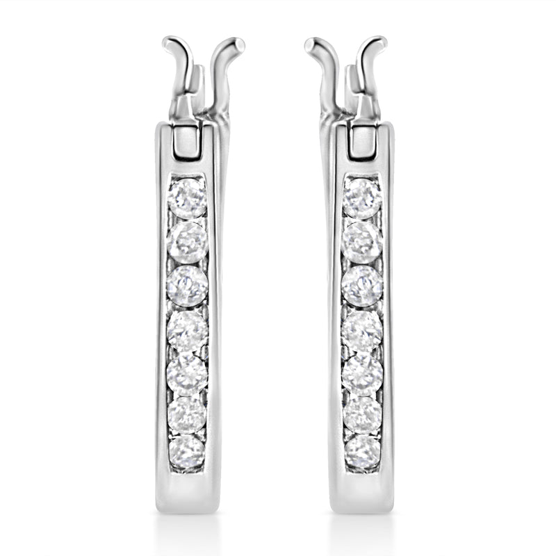 .925 Sterling Silver 1/4 Cttw Diamond Leverback 3/4" Inch Hoop Earrings (I-J Color, I2-I3 Clarity)