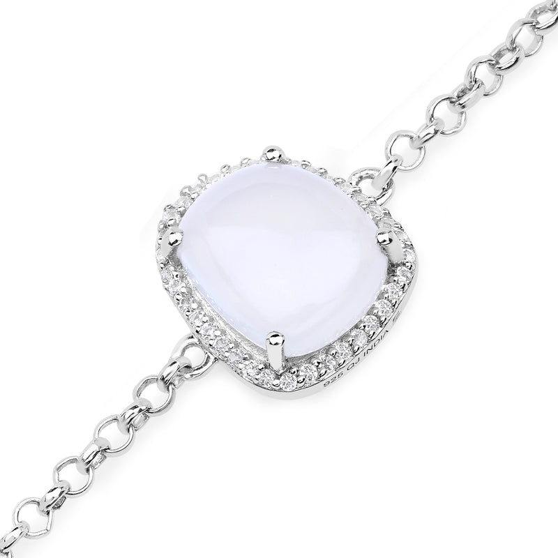 4.57 Carat Genuine White Agate and White Topaz .925 Sterling Silver Bracelet