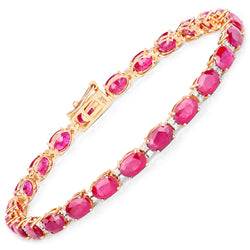 13.50 Carat Genuine Ruby and White Diamond 14K Yellow Gold Bracelet