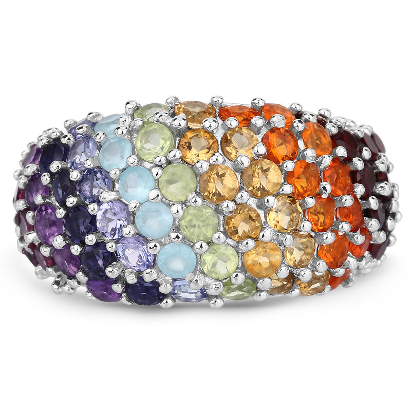 4.16 Carat Genuine Multi Stones .925 Sterling Silver Ring