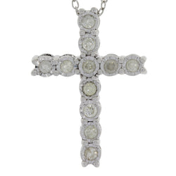 .25ct Diamond Cross Religious Pendant Sterling Silver