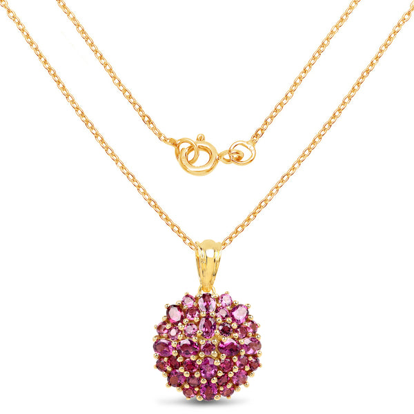 14K Yellow Gold Plated 4.24 Carat Genuine Rhodolite .925 Sterling Silver Pendant