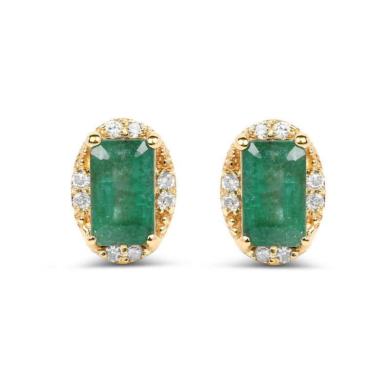 0.61 Carat Genuine Zambian Emerald and White Diamond 14K Yellow Gold Earrings