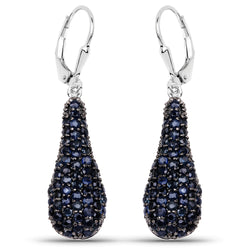 3.42 Carat Genuine Blue Sapphire .925 Sterling Silver Earrings