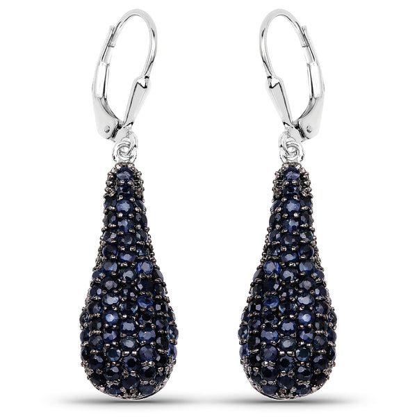 3.42 Carat Genuine Blue Sapphire .925 Sterling Silver Earrings