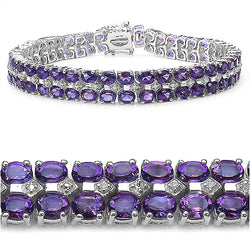 17.97 Carat Genuine Amethyst and 0.13 ct.t.w Genuine Diamond Accents Sterling Silver Bracelet