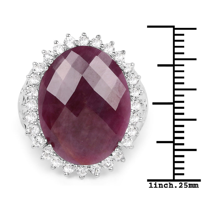 19.12 Carat Genuine Ruby and White Topaz .925 Sterling Silver Ring