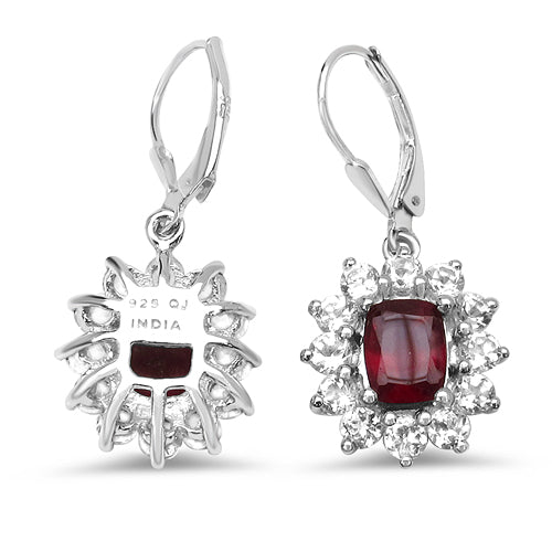 6.76 Carat Genuine Ruby & White Topaz .925 Sterling Silver Earrings