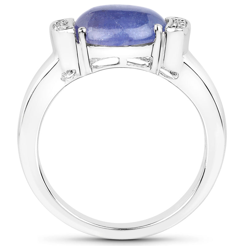 3.57 Carat Genuine Tanzanite and White Topaz .925 Sterling Silver Ring