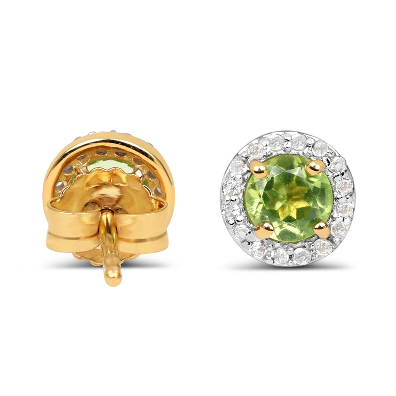 14K Yellow Gold Plated 1.16 Carat Genuine Peridot & White Topaz .925 Sterling Silver Earrings