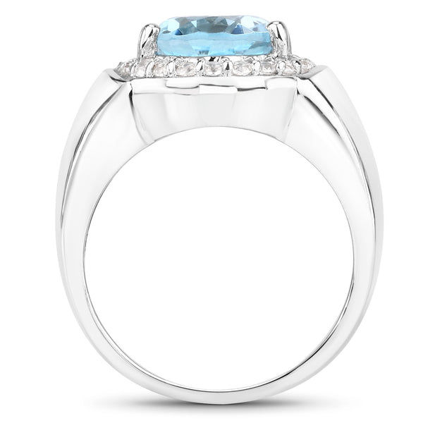 4.46 Carat Genuine Blue Topaz and White Zircon .925 Sterling Silver Ring