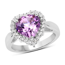 3.53 Carat Genuine  Amethyst and White Topaz .925 Sterling Silver Ring