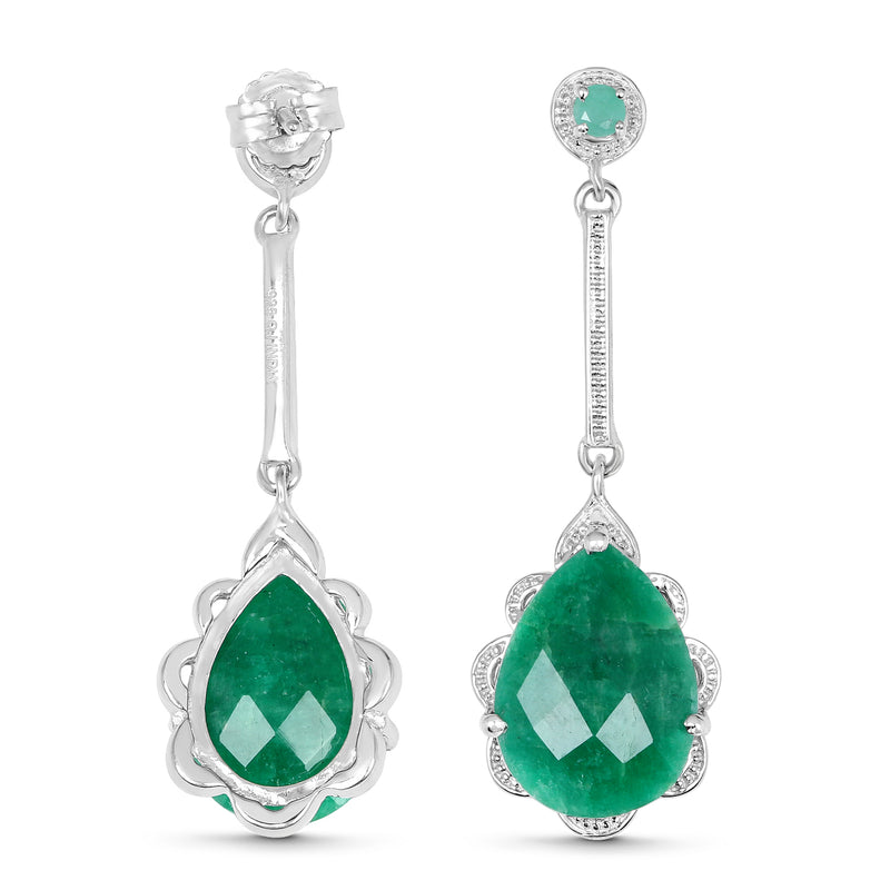 14.20 Carat Dyed Emerald and Emerald .925 Sterling Silver Earrings