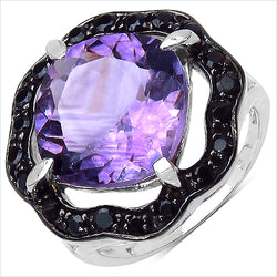 6.09 Carat Genuine Amethyst & Black Spinel .925 Sterling Silver Ring