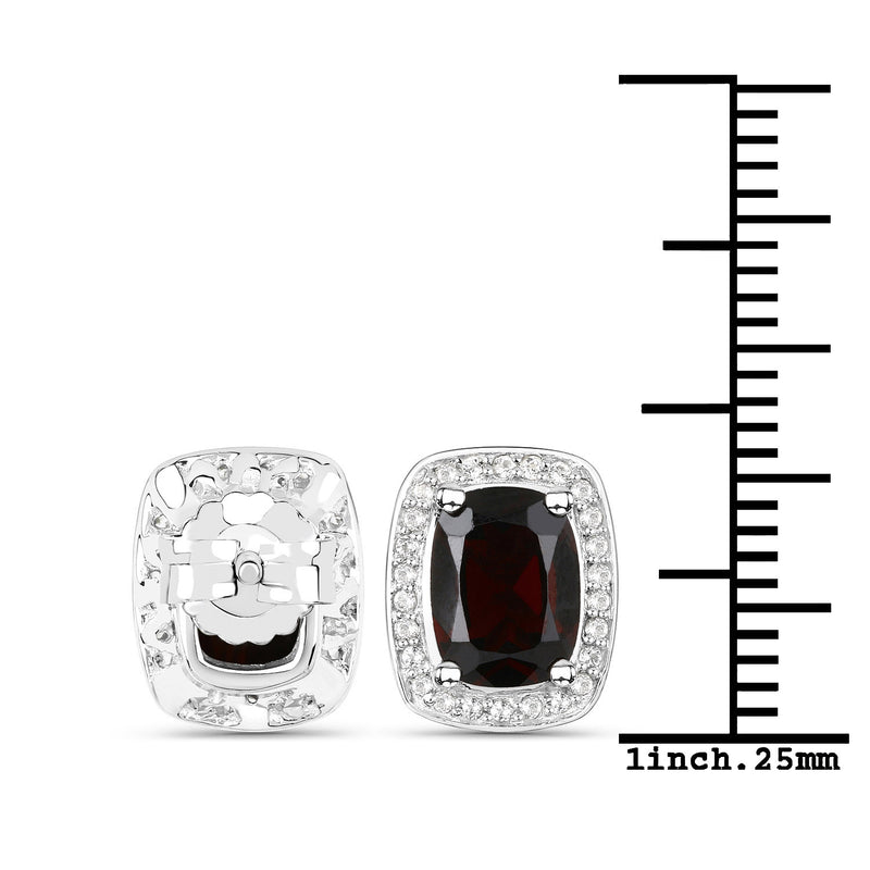 3.71 Carat Genuine Garnet and White Topaz .925 Sterling Silver Earrings