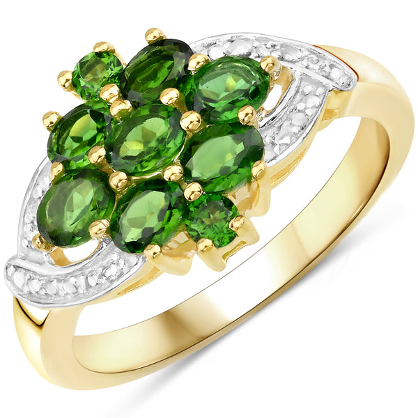 14K Yellow Gold Plated 1.26 Carat Genuine Chrome Diopside .925 Sterling Silver Ring