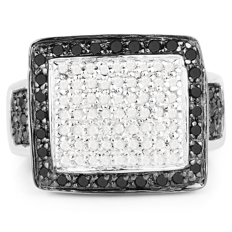 0.61 Carat Genuine Black Diamond and White Diamond .925 Sterling Silver Ring