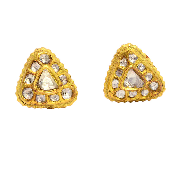 0.95ct Rose Cut Diamond 18kt Yellow Gold Triangle Shape Stud Earrings Jewelry