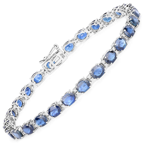 12.97 Carat Genuine Blue Sapphire and White Diamond 14K White Gold Bracelet