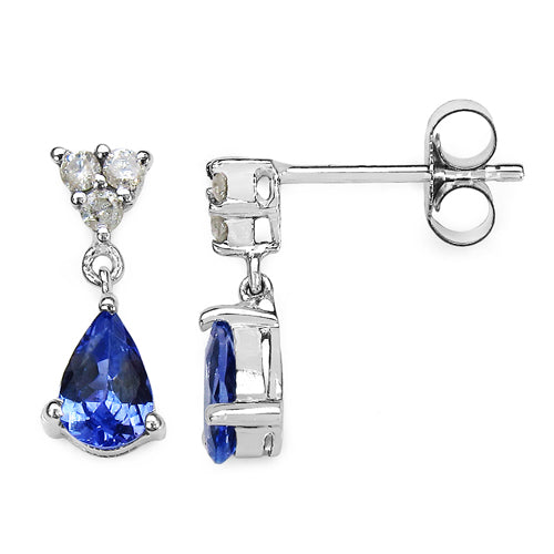 0.86 Carat Tanzanite & White Diamond 14K White Gold Earrings