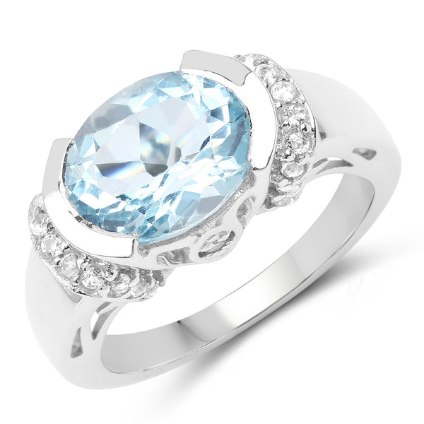4.59 Carat Genuine Blue Topaz and White Topaz .925 Sterling Silver Ring