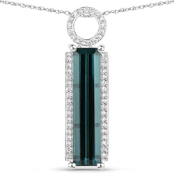 9.57 Carat Genuine Blue Tourmaline and White Diamond 14K White Gold Pendant