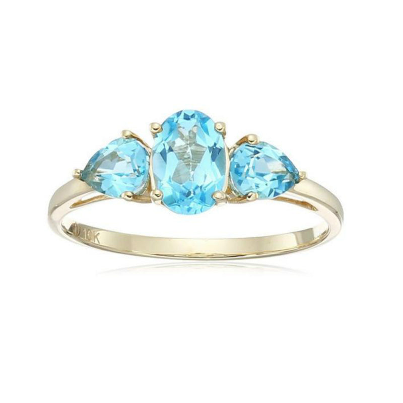 10K Yellow Gold With Swiss Blue Topaz Ring