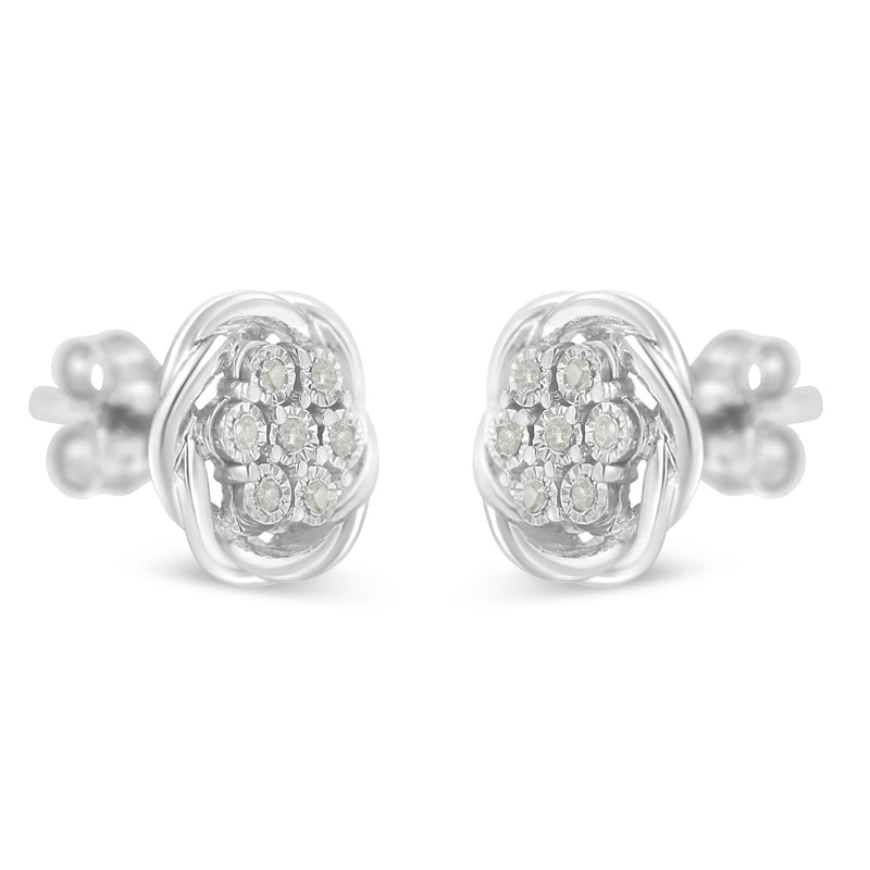 Sterling Silver Diamond Swirl Cluster Stud Earrings (1/6 cttw, I-J Color, I2-I3 Clarity)