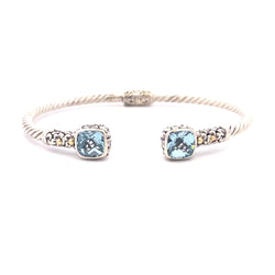 Blue Topaz Bangle Bracelet Sterling Silver 18KT Gold