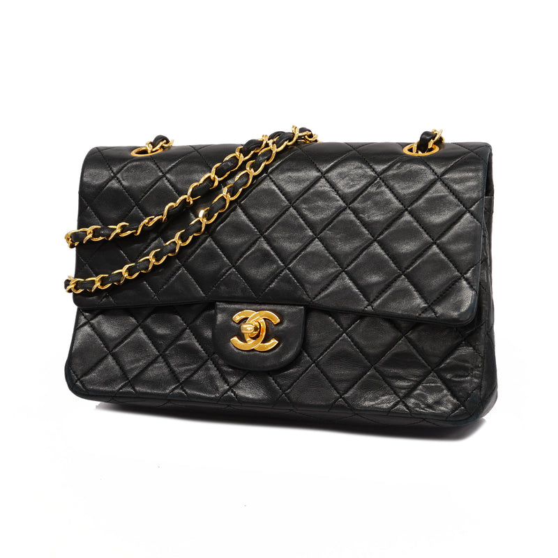 Auth Chanel Matelasse W Flap W Chain Womens Leather Shoulder Bag Black