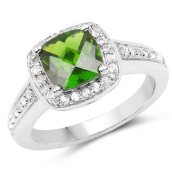 1.67 Carat Genuine Chrome Diopside & White Topaz .925 Sterling Silver Ring