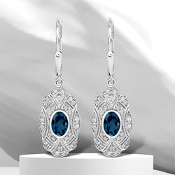 1.32 Carat Genuine London Blue Topaz and White Topaz .925 Sterling Silver Earrings