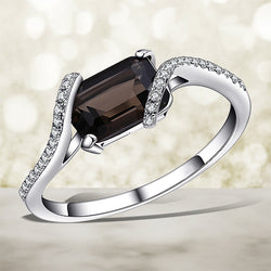 Sterling Silver 1.7ct Emerald Cut Smoky Quartz Ring for women