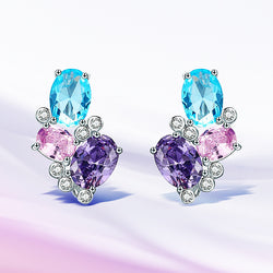 Sterling Silver Colorful Zircon Geometric Earrings for Women