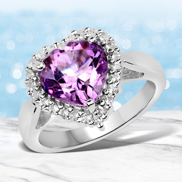 3.53 Carat Genuine  Amethyst and White Topaz .925 Sterling Silver Ring