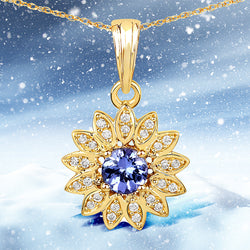 0.31 Carat Genuine Tanzanite and White Diamond 14K Yellow Gold Pendant