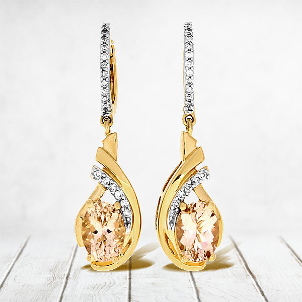 .97ct Morganite Diamond Dangle Earrings 14KT Rose Gold