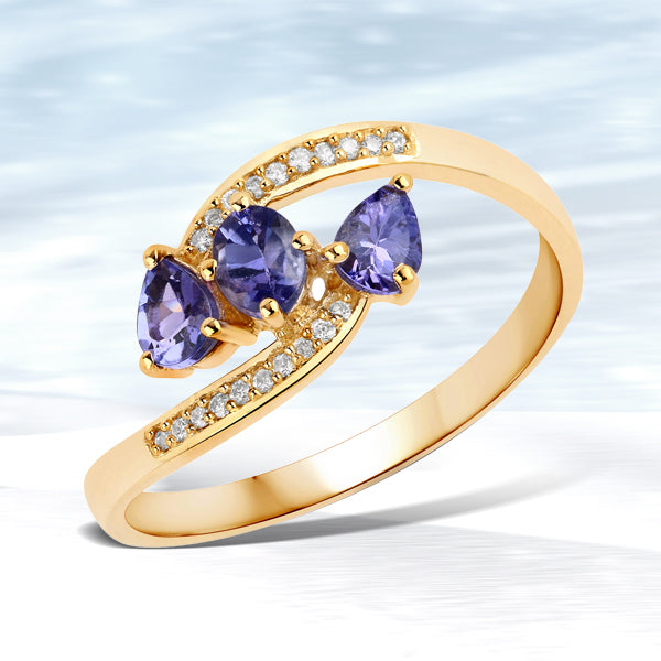 0.50 Carat Genuine Tanzanite and White Diamond 14K Yellow Gold Ring