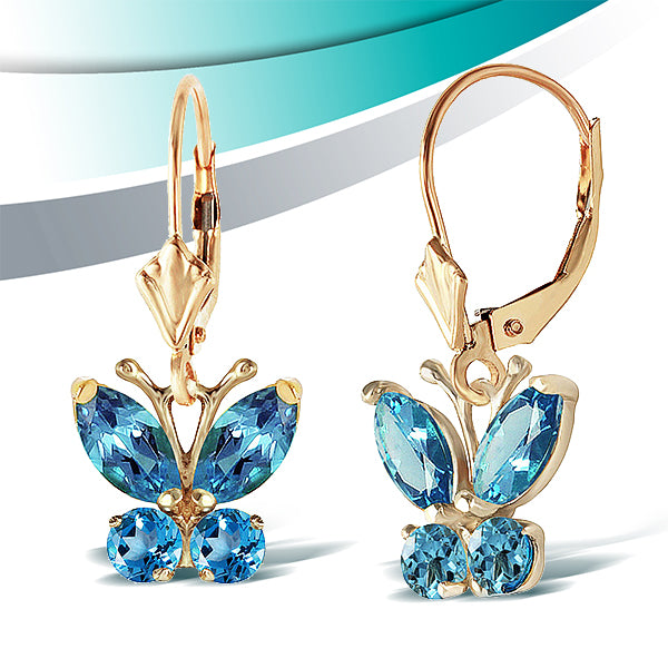 1.24 Carat 14K Solid Yellow Gold Butterfly Earrings Blue Topaz