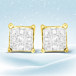 10K Yellow Gold Princess-cut Composite 18-stone Diamond Earrings (0.25 CTTW, J-K color, I2-I3 clarity)