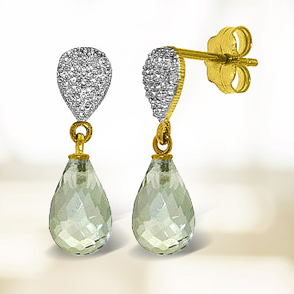 4.53 Carat 14K Solid Yellow Gold Splendid Green Amethyst Diamond Earrings