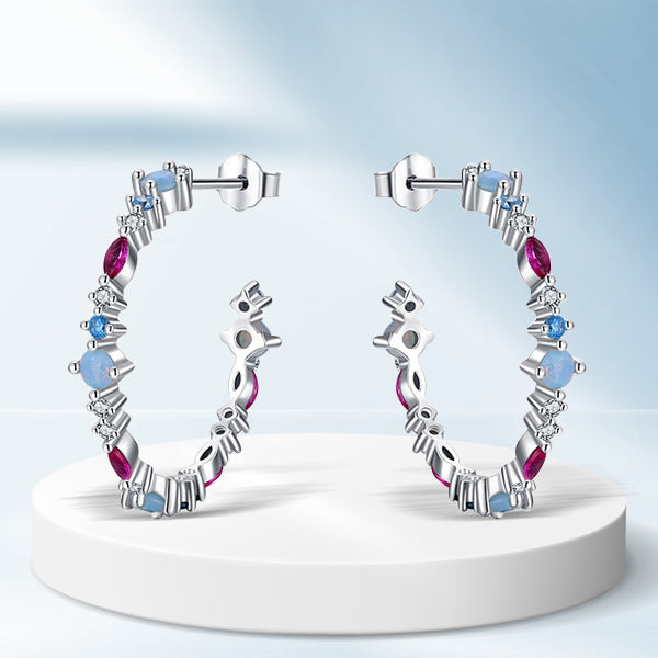 925 Sterling Silver Rainbow Zirconia Stud Earrings for Women