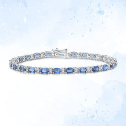 5.73 Carat Genuine Blue Sapphire and White Diamond 14K White Gold Bracelet