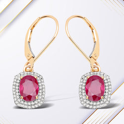 2.26 Carat Genuine Ruby and White Diamond 14K Yellow Gold Earrings