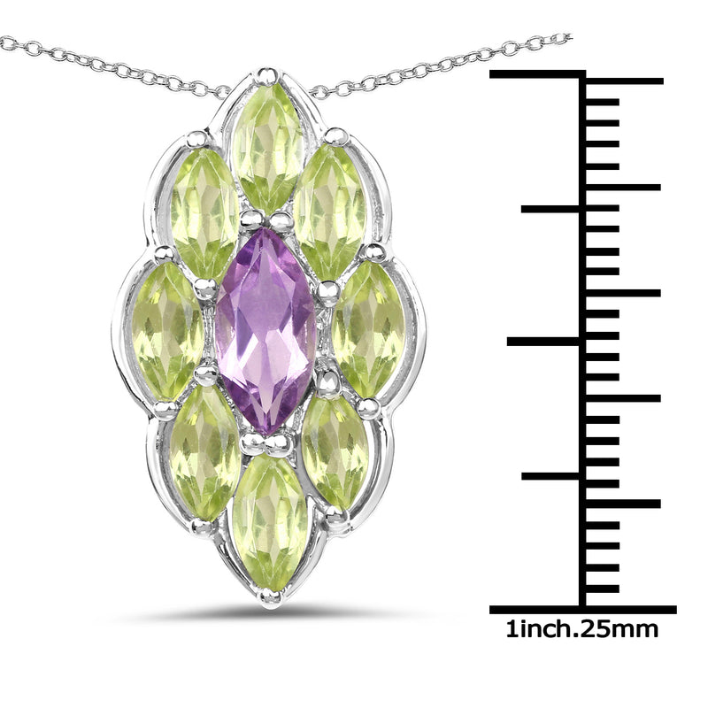 4.44 Carat Genuine Amethyst & Peridot .925 Sterling Silver Pendant