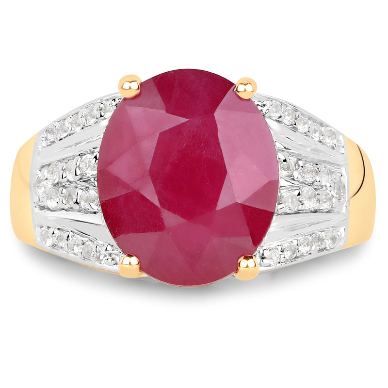 14K Yellow Gold Plated 5.49 Carat Glass Filled Ruby and White Topaz .925 Sterling Silver Ring