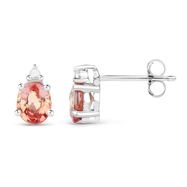 0.78 Carat Genuine Orange Sapphire and White Diamond .925 Sterling Silver Earrings